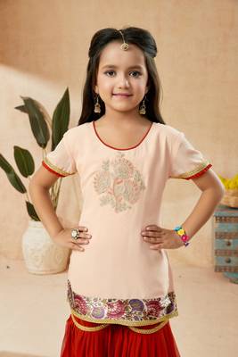 Pink embroidered net kids salwar suits 5