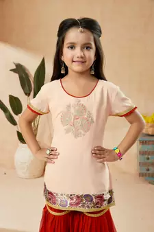 Pink embroidered net kids salwar suits