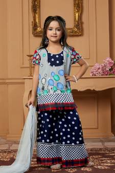 Grey embroidered faux georgette kids salwar suits