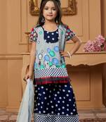 Grey embroidered faux georgette kids salwar suits