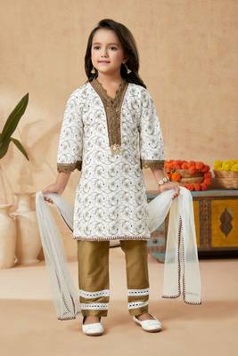 White embroidered cotton kids salwar suits 1
