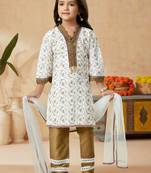 White embroidered cotton kids salwar suits