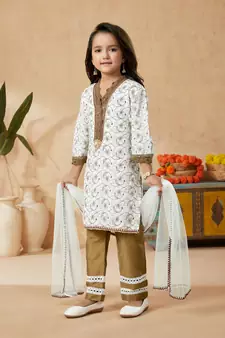 White embroidered cotton kids salwar suits