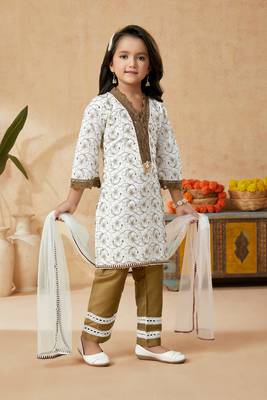 White embroidered cotton kids salwar suits 3