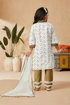 White embroidered cotton kids salwar suits