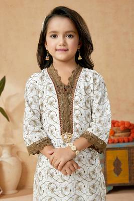 White embroidered cotton kids salwar suits 5