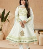 White embroidered cotton silk kids salwar suits