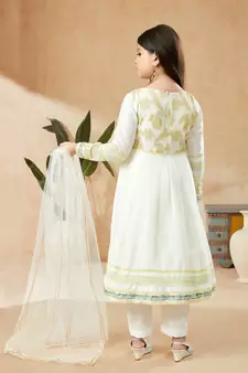 White embroidered cotton silk kids salwar suits