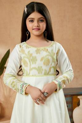 White embroidered cotton silk kids salwar suits 5