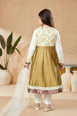 Brown embroidered banarasi silk kids salwar suits 4