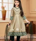 Brown embroidered cotton silk kids salwar suits