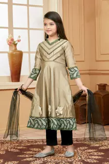 Brown embroidered cotton silk kids salwar suits