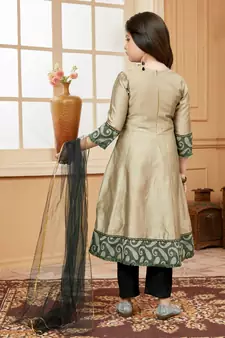 Brown embroidered cotton silk kids salwar suits