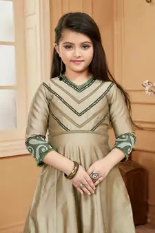 Brown embroidered cotton silk kids salwar suits