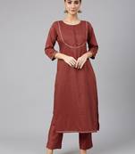 Orange embroidered silk ethnic-kurtis