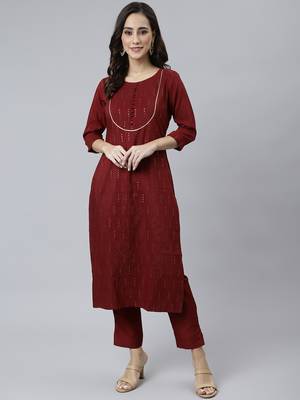 Maroon embroidered silk ethnic-kurtis 1