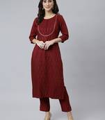 Maroon embroidered silk ethnic-kurtis