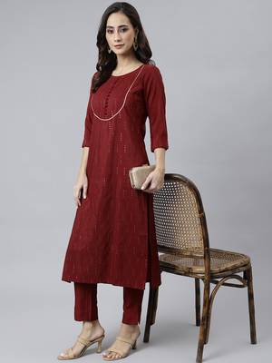 Maroon embroidered silk ethnic-kurtis 2
