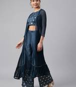 Teal printed silk ethnic-kurtis