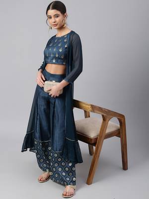 Teal printed silk ethnic-kurtis 2