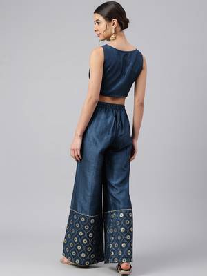 Teal printed silk ethnic-kurtis 3