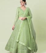 Sequin Lehenga Choli Net Pista Green