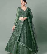 Sequin Lehenga Choli Net Green