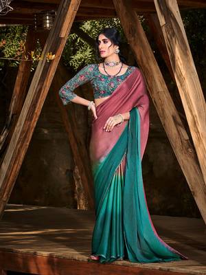 Pink woven chiffon saree with blouse 1