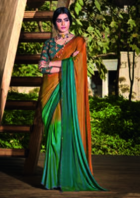 Blue woven chiffon saree with blouse 1