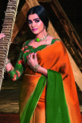 Blue woven chiffon saree with blouse 2