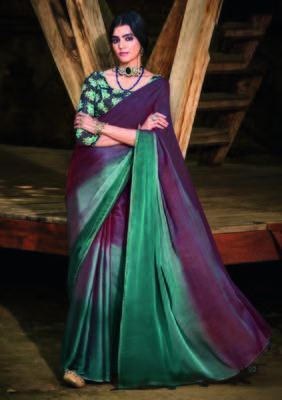 Wine woven chiffon saree with blouse 1
