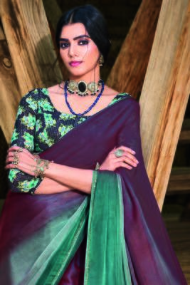 Wine woven chiffon saree with blouse 2