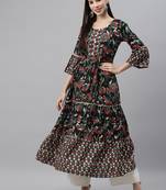Dark-green printed viscose rayon ethnic-kurtis