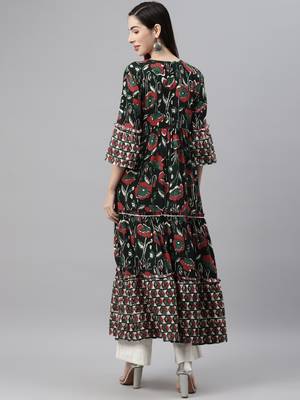 Dark-green printed viscose rayon ethnic-kurtis 2