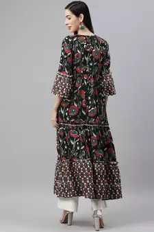 Dark-green printed viscose rayon ethnic-kurtis