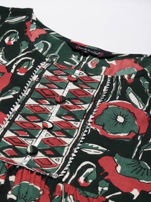 Dark-green printed viscose rayon ethnic-kurtis 4