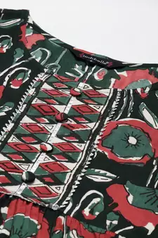 Dark-green printed viscose rayon ethnic-kurtis