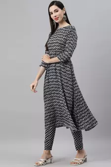 Black printed cotton ethnic-kurtis