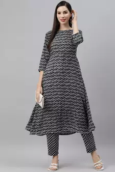 Black printed cotton ethnic-kurtis