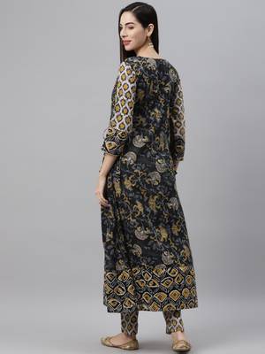 Beige printed cotton ethnic-kurtis 2