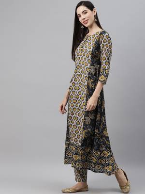 Beige printed cotton ethnic-kurtis 3