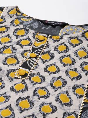 Beige printed cotton ethnic-kurtis 4