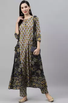 Beige printed cotton ethnic-kurtis