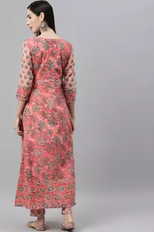 Peach printed cotton ethnic-kurtis