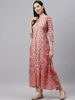 Peach printed cotton ethnic-kurtis 3