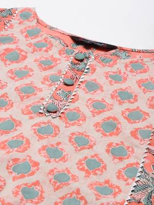 Peach printed cotton ethnic-kurtis 4