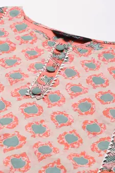 Peach printed cotton ethnic-kurtis