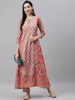 Peach printed cotton ethnic-kurtis 5