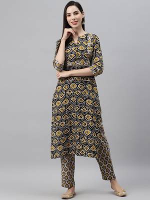 Black printed cotton ethnic-kurtis 1