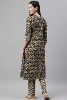 Black printed cotton ethnic-kurtis